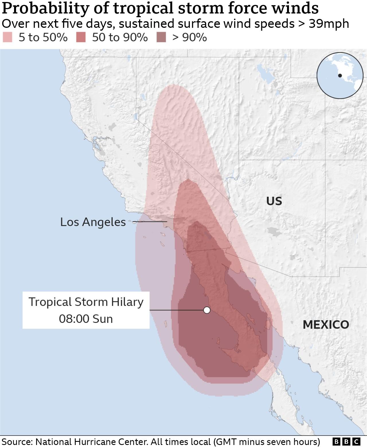 Graphic shows where the storm force winds are expected to land