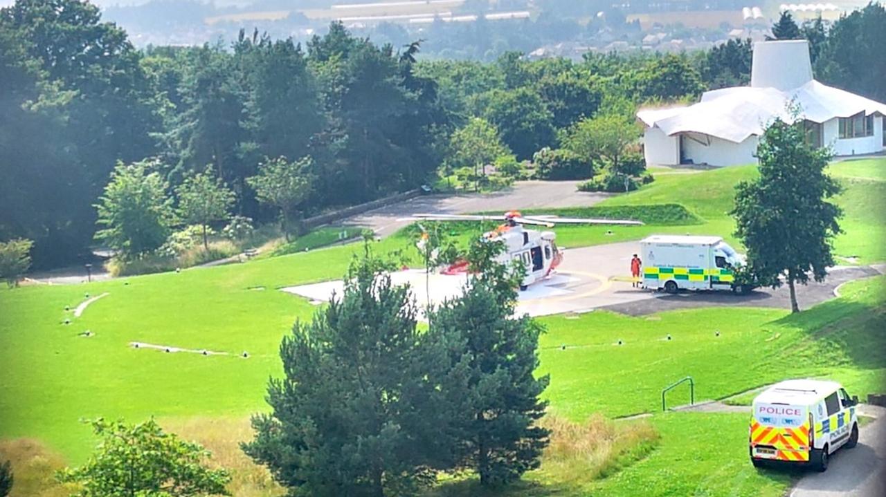 Coastguard helicopter landing at hospital