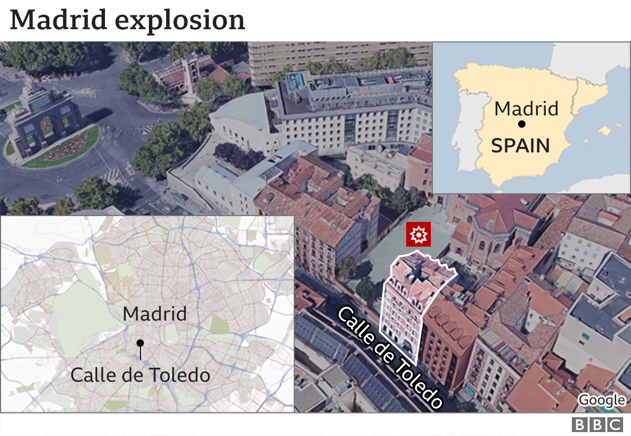 Map showing the site of the explosion