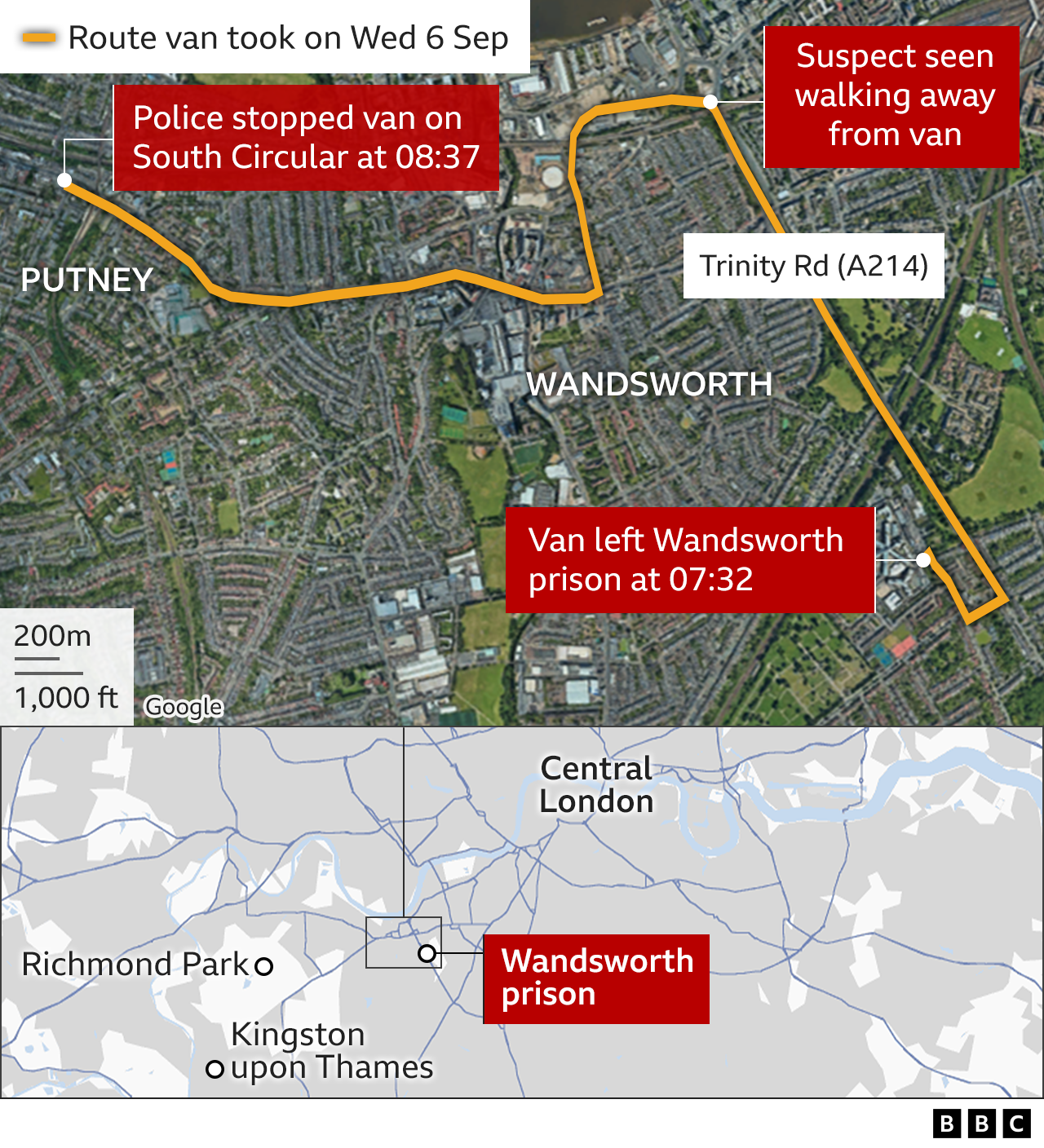 The route the van took on Wednesday 6 September