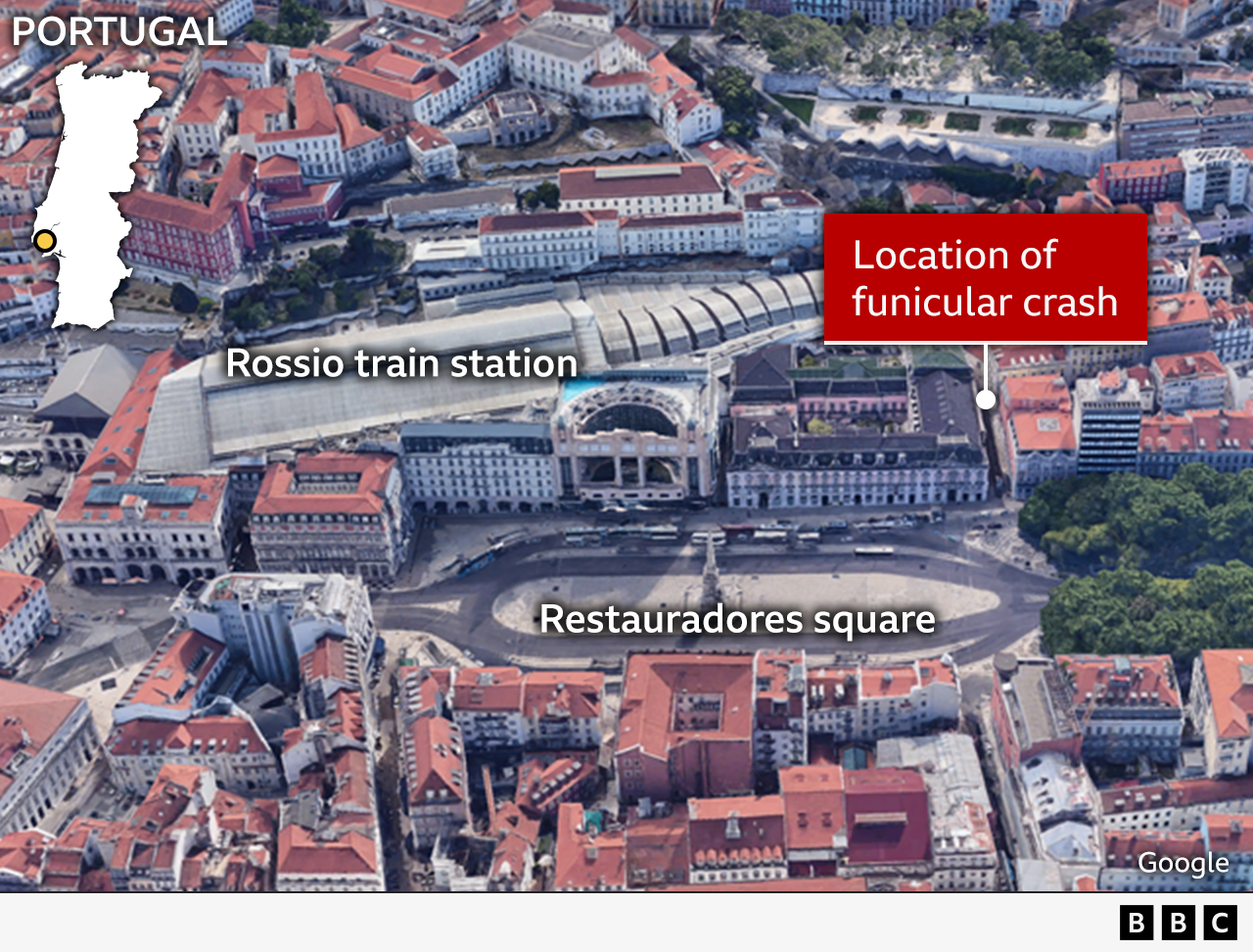 A map showing the location of the funicular crash