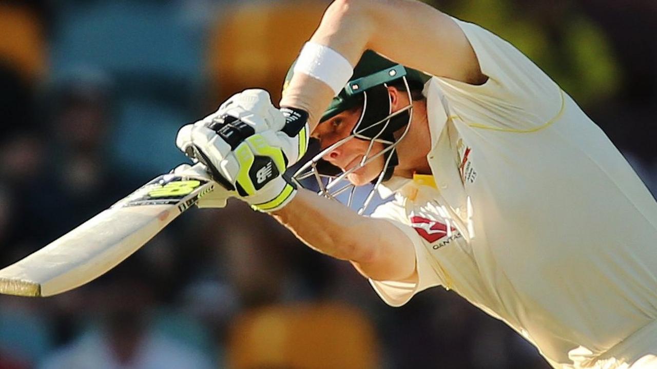 Australia captain Steve Smith plays a drive against England in the first Ashes Test