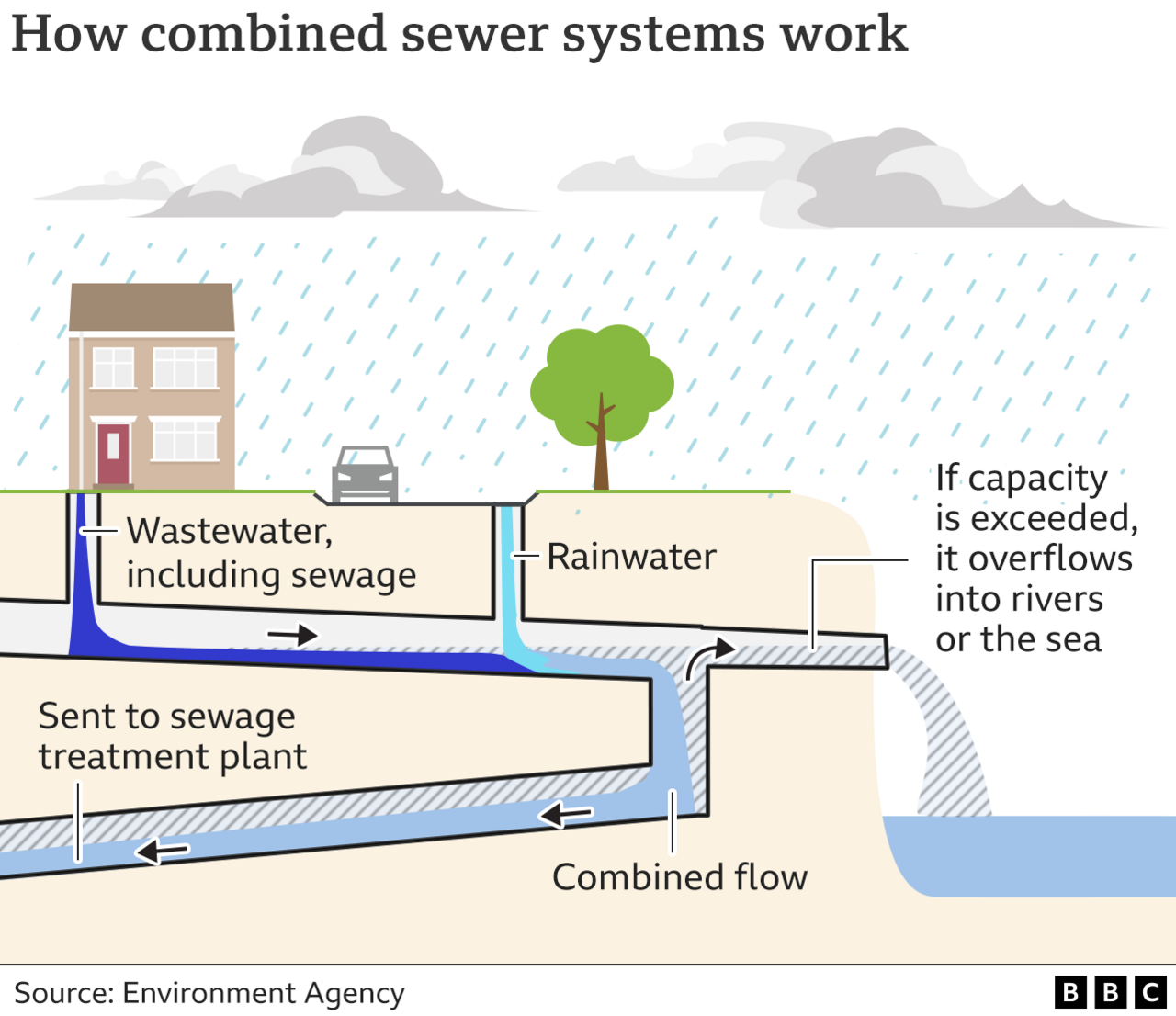 Graphic explaining how combined sewer systems work