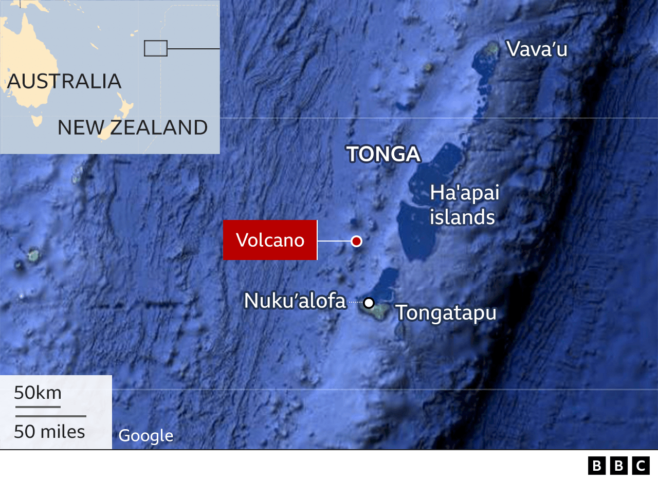 A map showing islands in Tonga