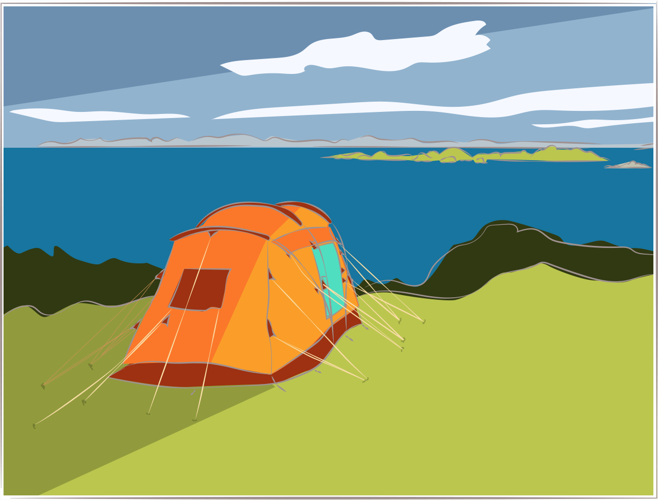 Illustration of a tent on a hill