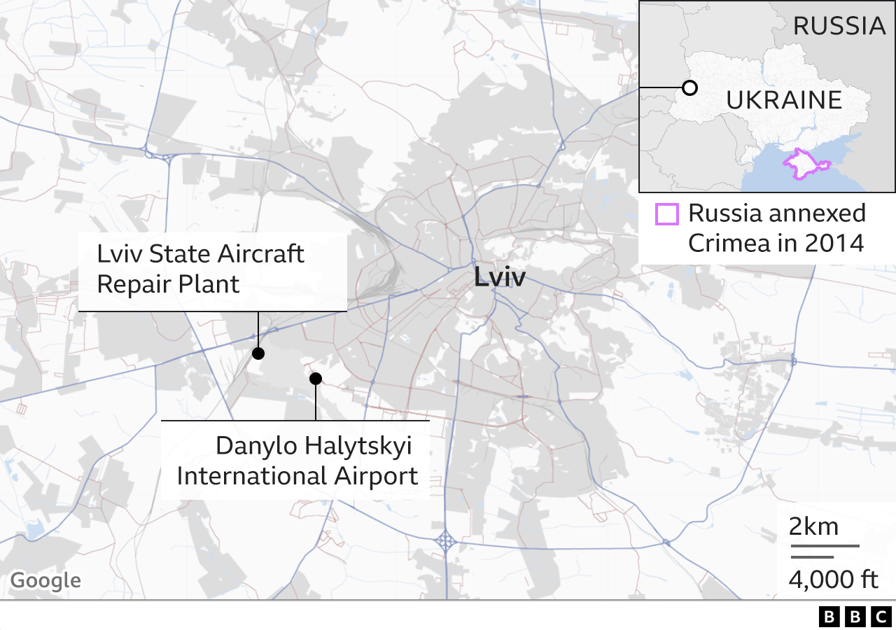 Graphic shows the location of the aircraft facility near Lviv