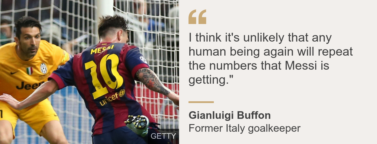 Former Italy goalkeeper Gianluigi Buffon said: I think it's unlikely that any human being again will repeat the numbers that Messi is getting