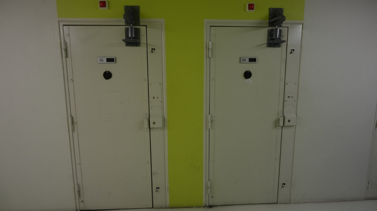 The doors of cells inside the Vendin-le-Vieil prison in northern France as seen on 14/5/2025