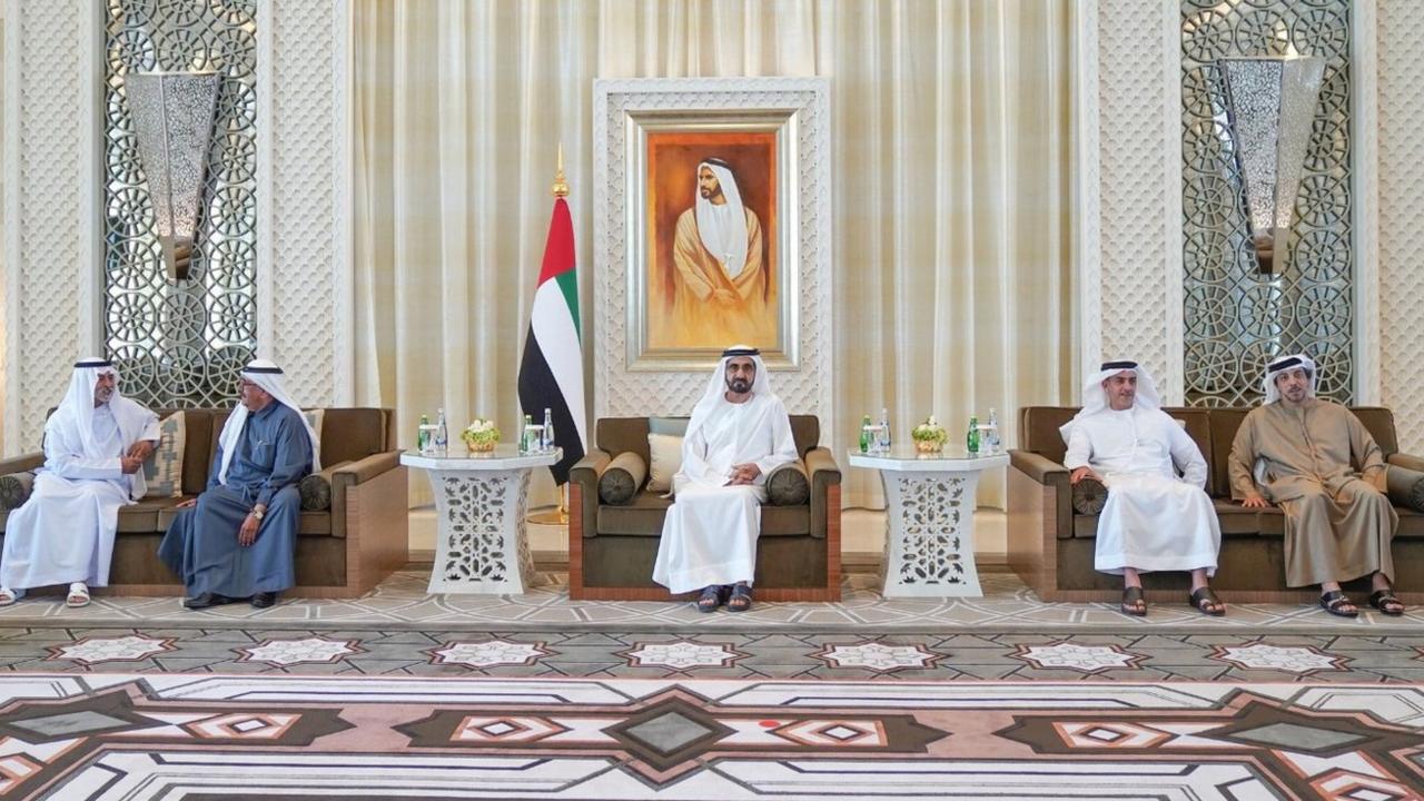 UAE Vice-President Sheikh Mohammed bin Rashid Al Maktoum (C) sits with the recipients of awards for gender balance (27 January 2019)