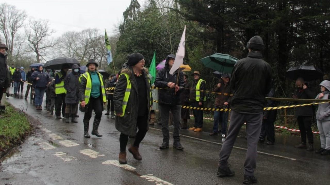 Protestors gathered in Dunsfold