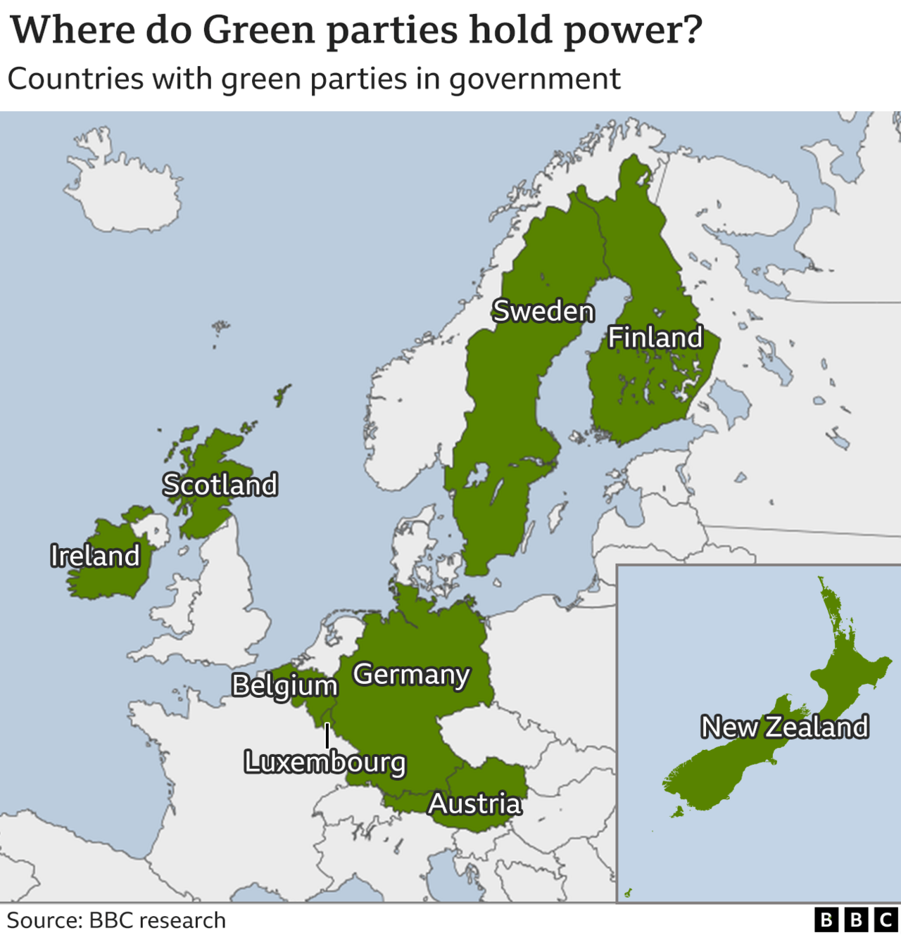 BBC graphic showing where Greens are in power