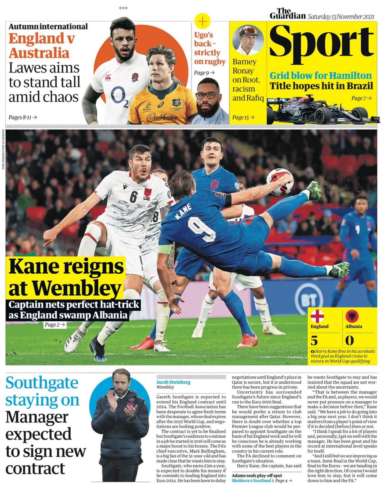 Saturday's Guardian sport