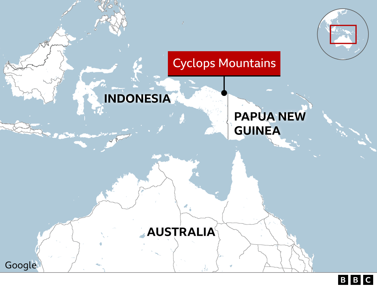 Map showing Cyclops Mountains