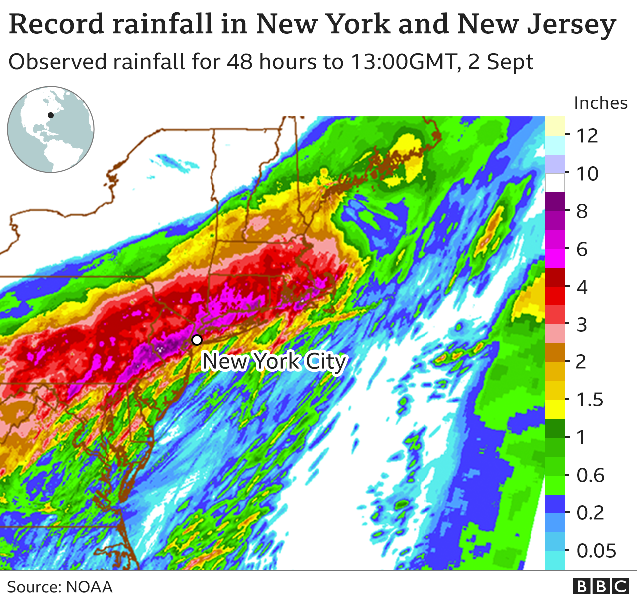 Map showing record rainfall levels over New York