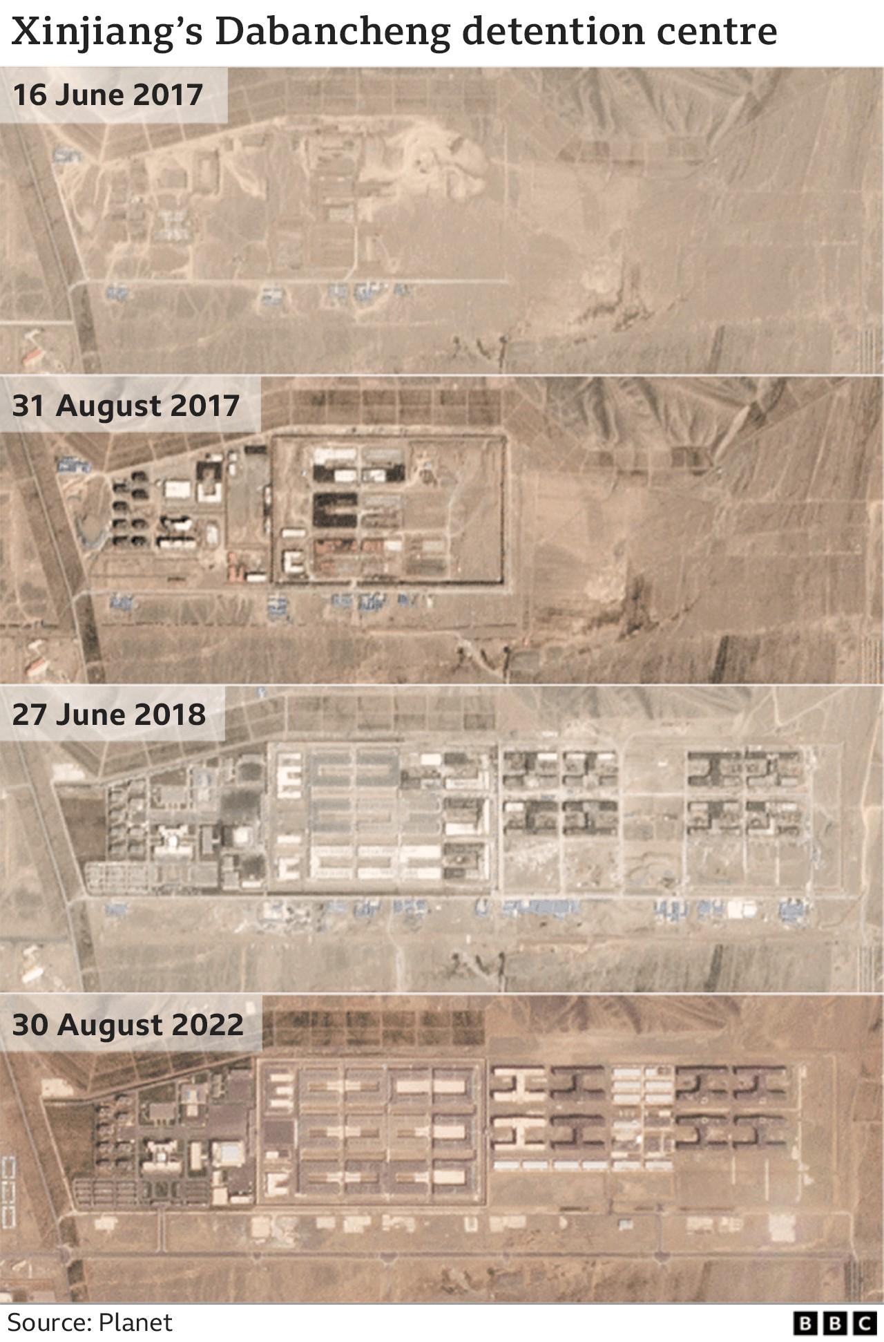 A satellite image of a Uyghur detention centre in China