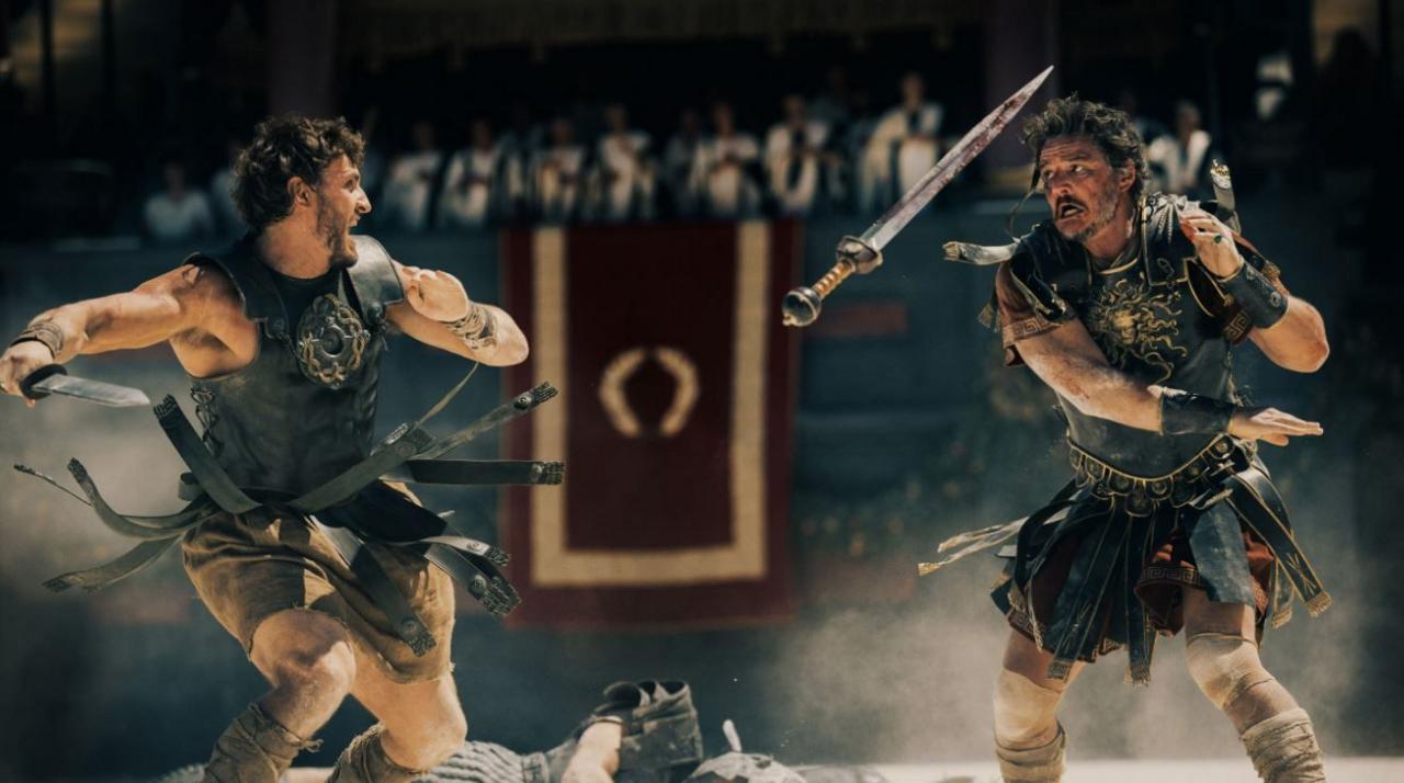 Paul Mescal and Pedro Pascal fighting in the film