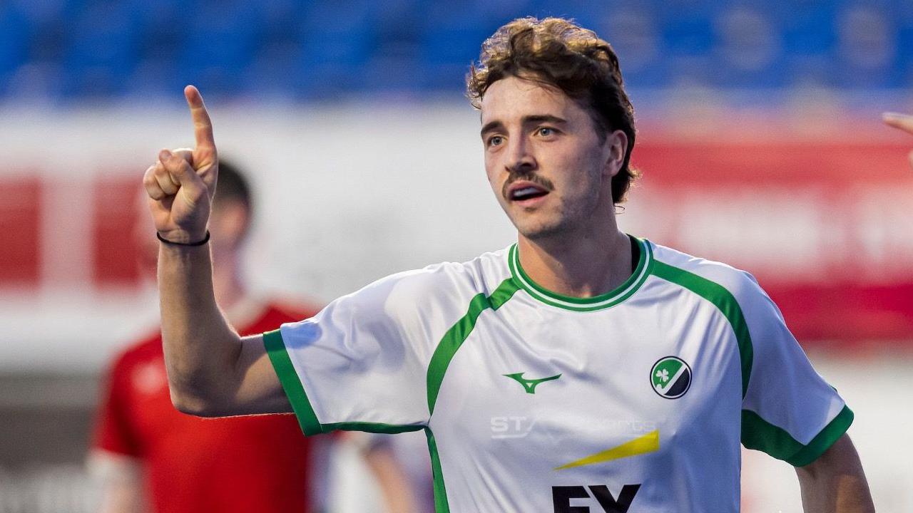 Louis Rowe celebrates scoring for Ireland in the win over Wales