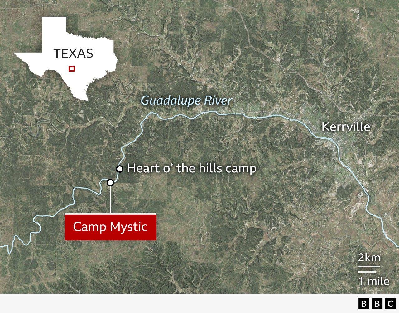 Map of Camp Mystic in Texas