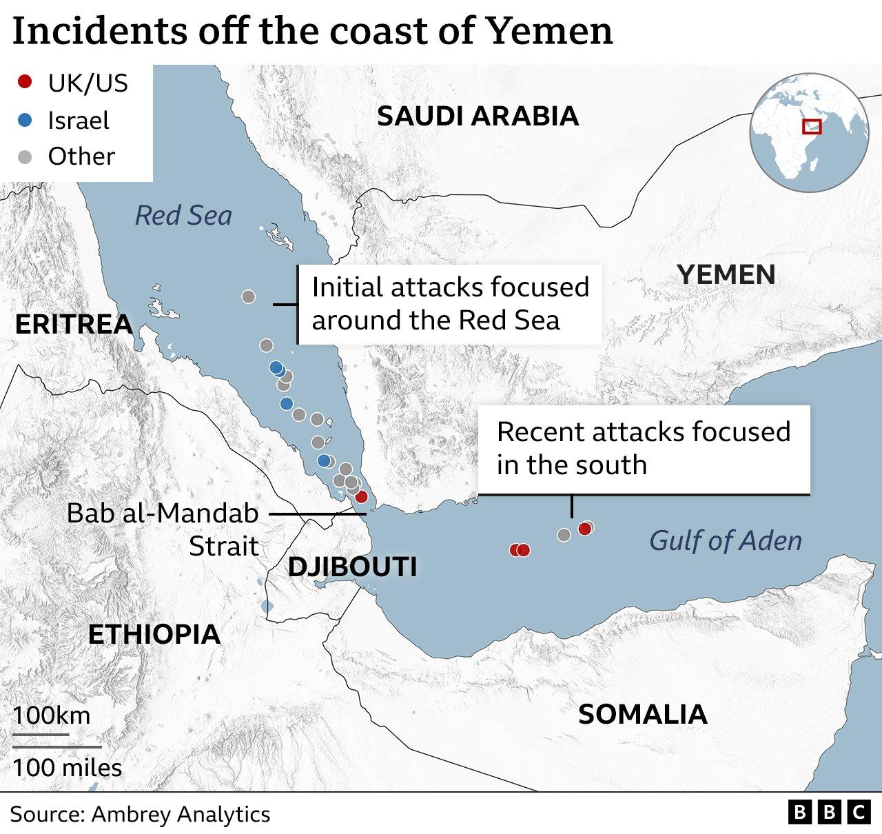 Map of incidents off the coast of Yemen