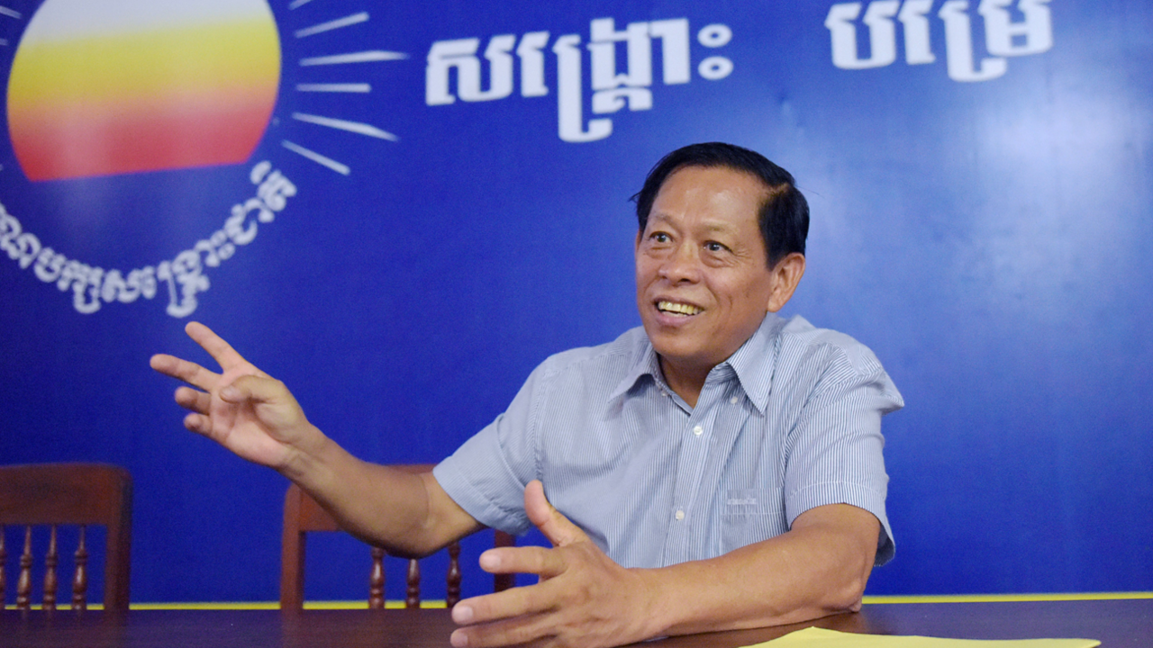 In this October 17, 2017 photograph, Lim Kimya, a member of the National Assembly from Cambodia National Rescue Party, speaks during an interview with AFP in Phnom Penh. 