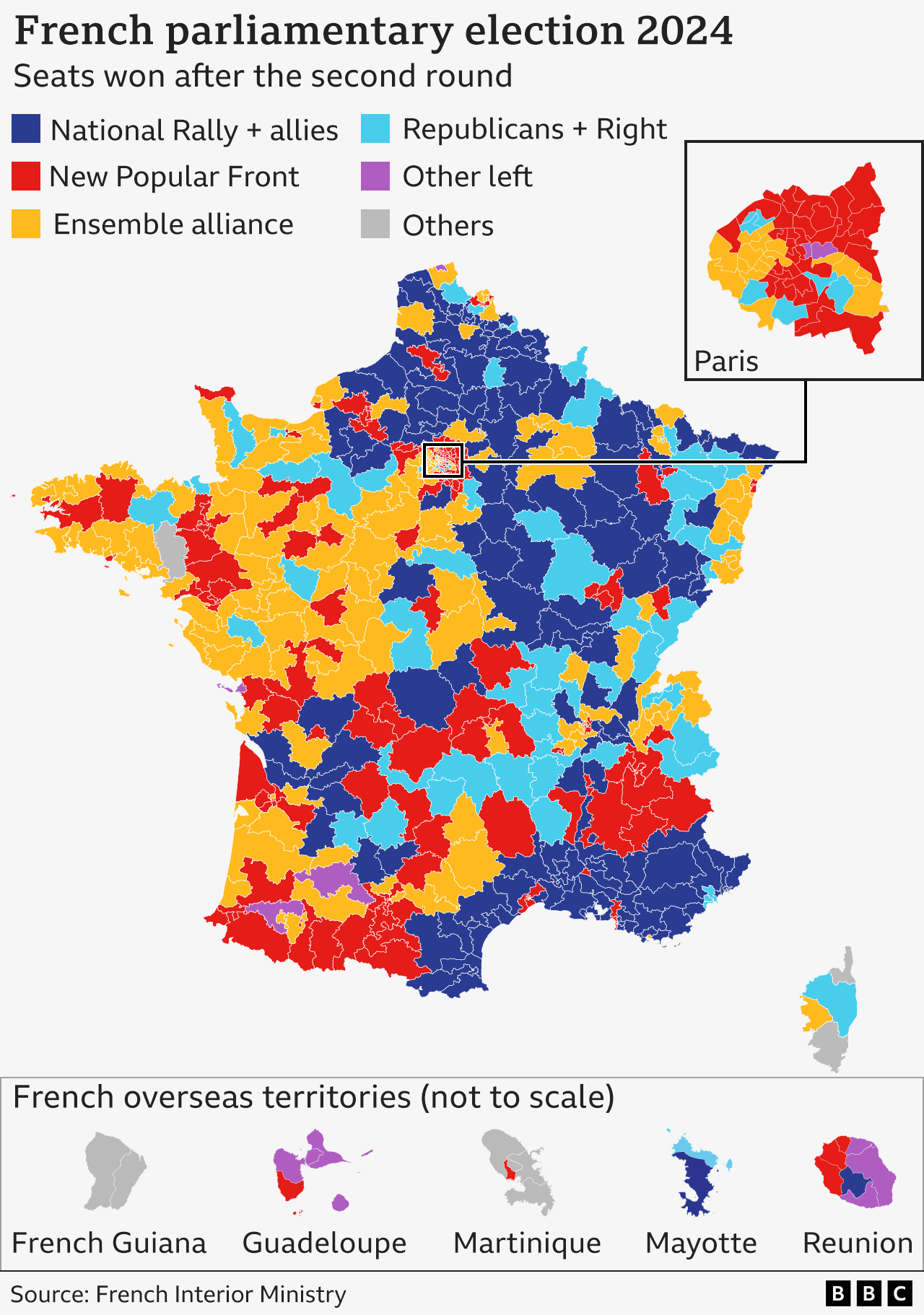 Map showing party victories in France