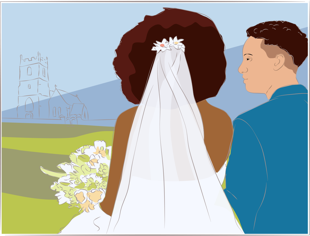 Illustration of an outdoor wedding