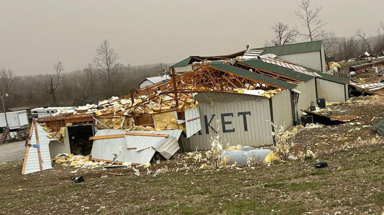 Damage from a tornado that touched down on Friday night in Missouri