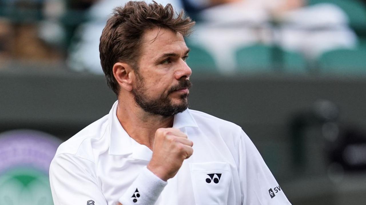 Stan Wawrinka celebrates winning a point at Wimbledon in July