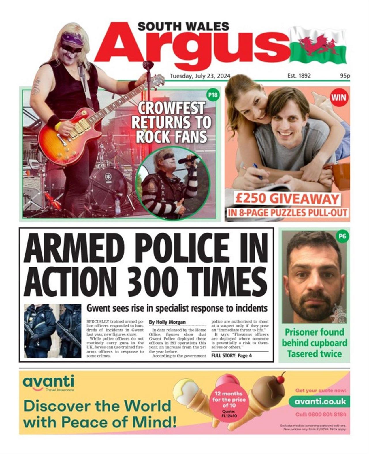 South Wales Argus front page