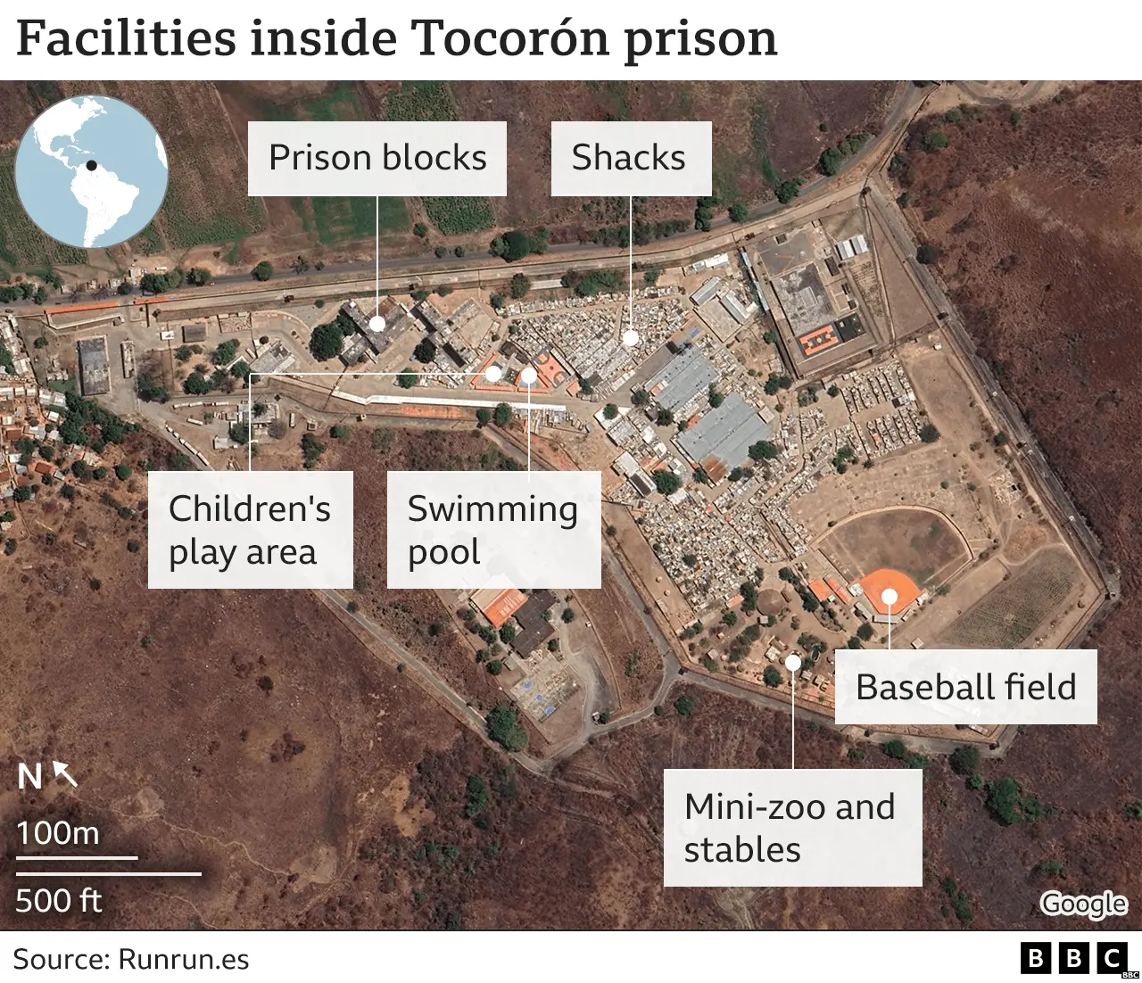Map showing facilities of Tocoron prison. 