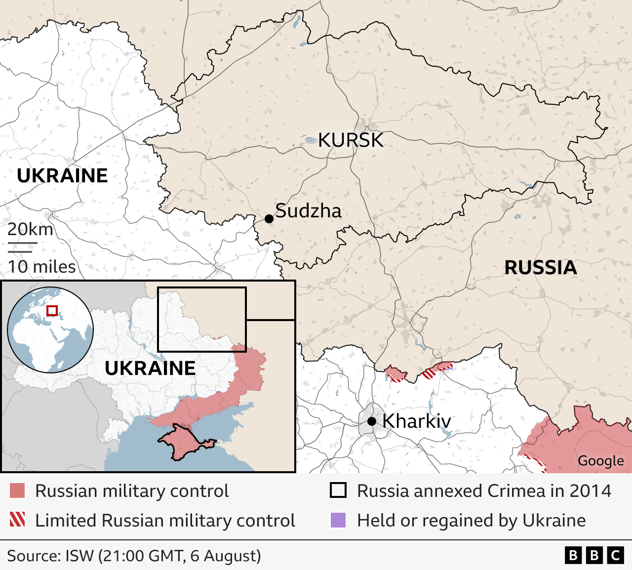 A map of the Ukraine-Russia border