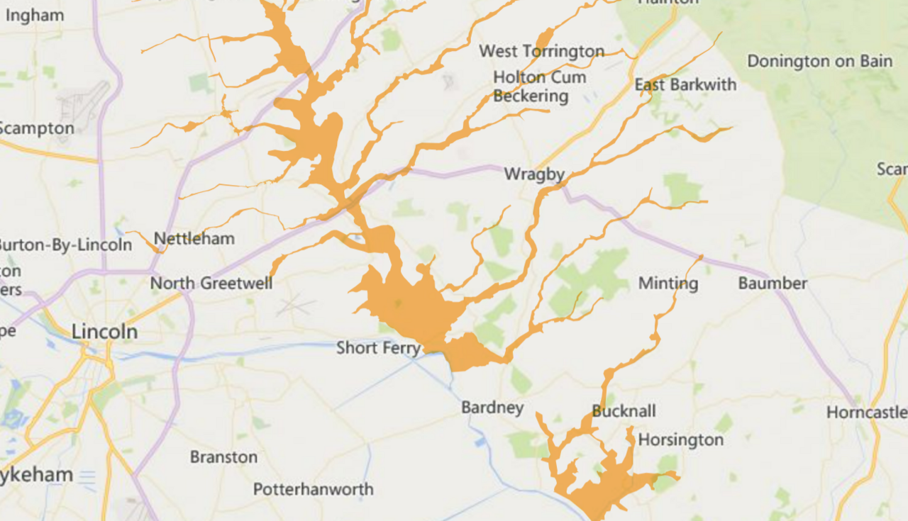 A map east of Lincoln shows which areas are under a flood alert.