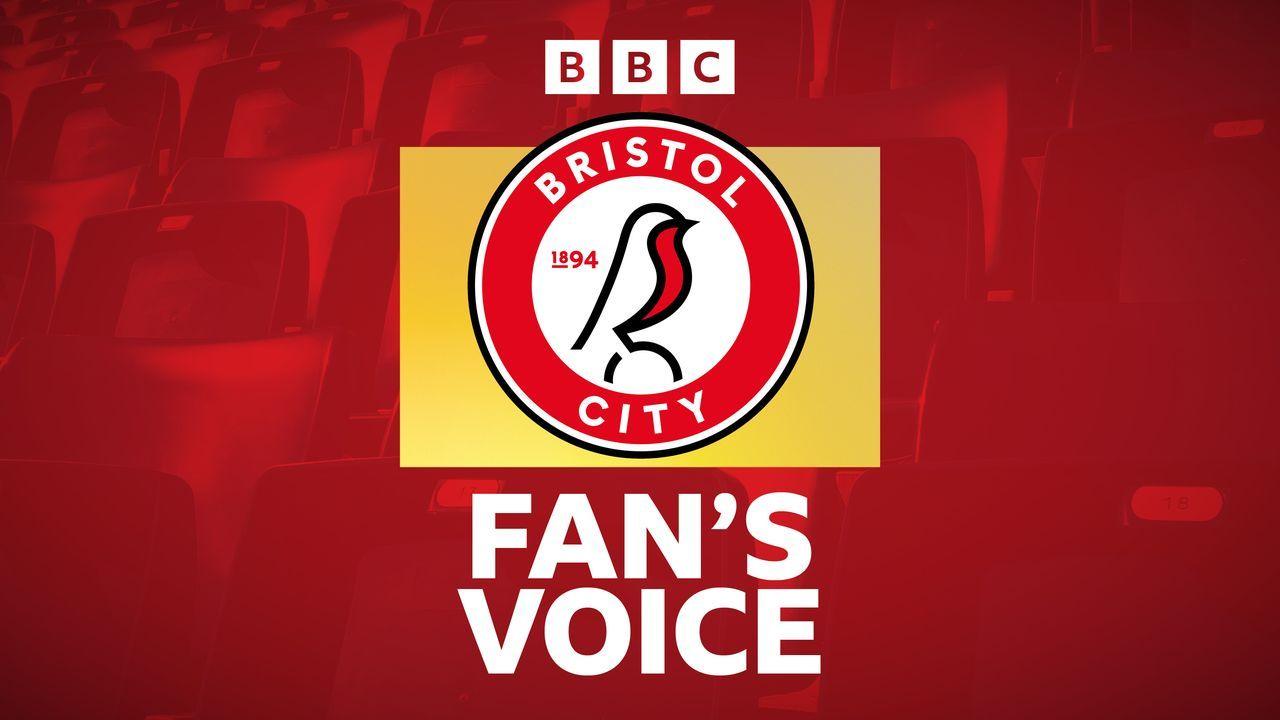 Bristol City fan's voice banner on a red background featuring the club crest of a robin
