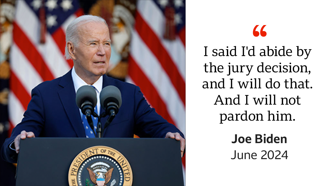 A BBC graphic showing President Joe Biden speaking behind a lectern. The seal of the president of the United States is visible. 