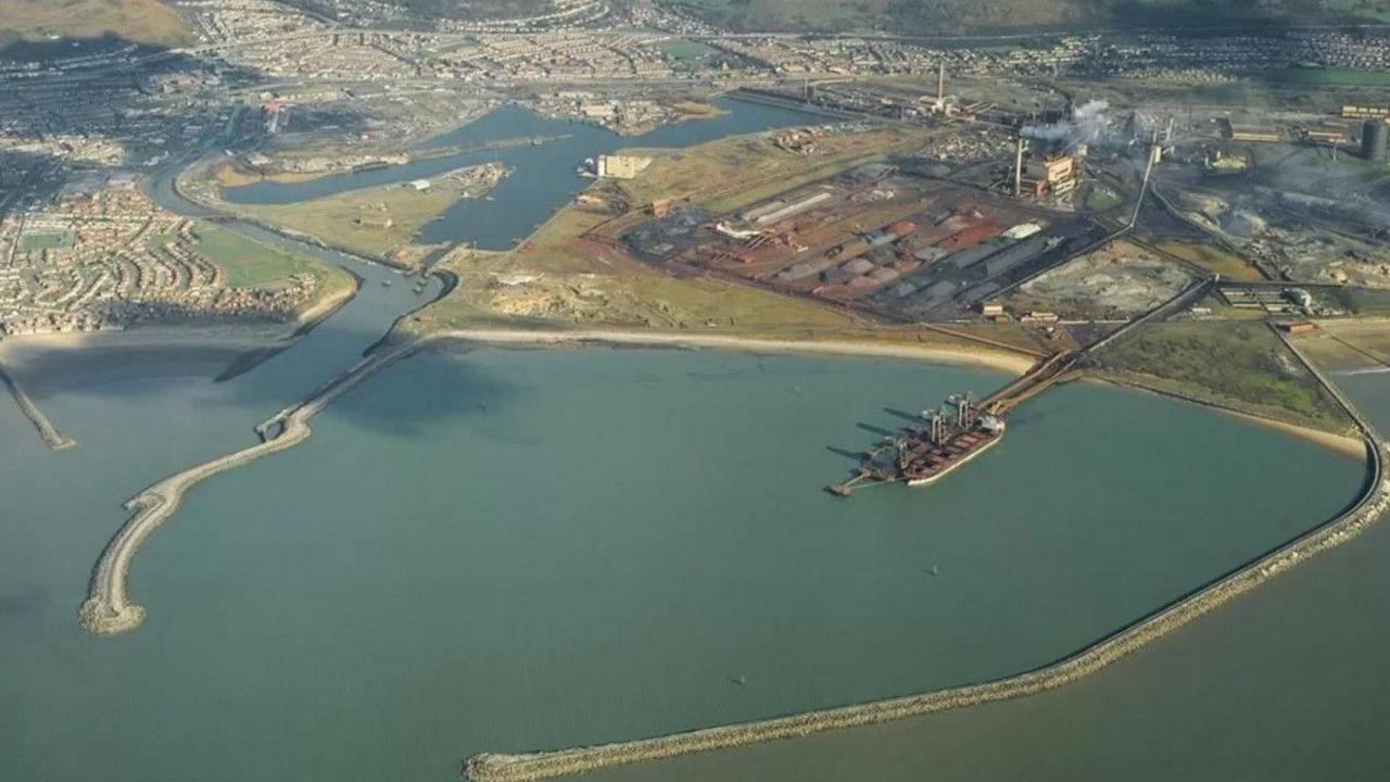 An aerial view of the Port Talbot harbour