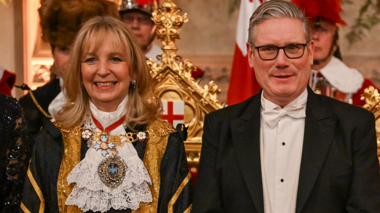 British Prime Minister Keir Starmer and Lady Mayor of the City of London Dame Susan Langley attend the annual Lady Mayor's Banquet at the Guildhall in London