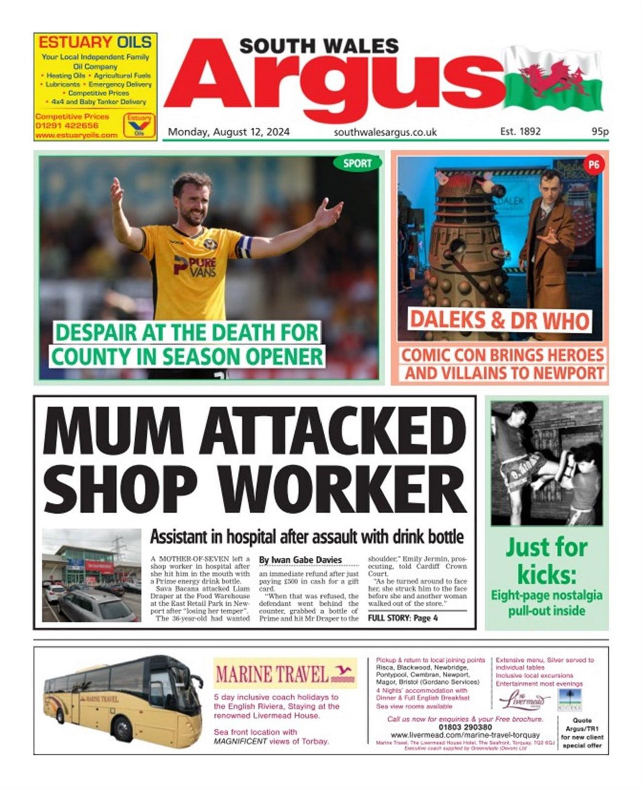 Front page of the South Wales Argus