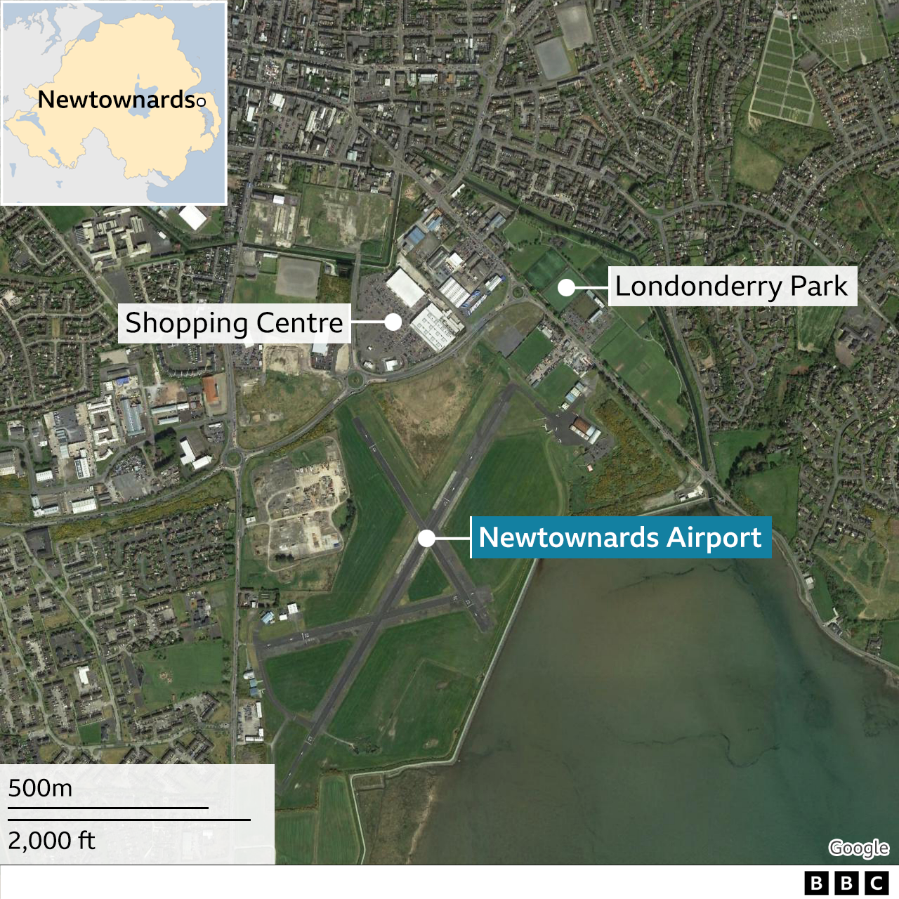 A map of Newtownards showing the airfield