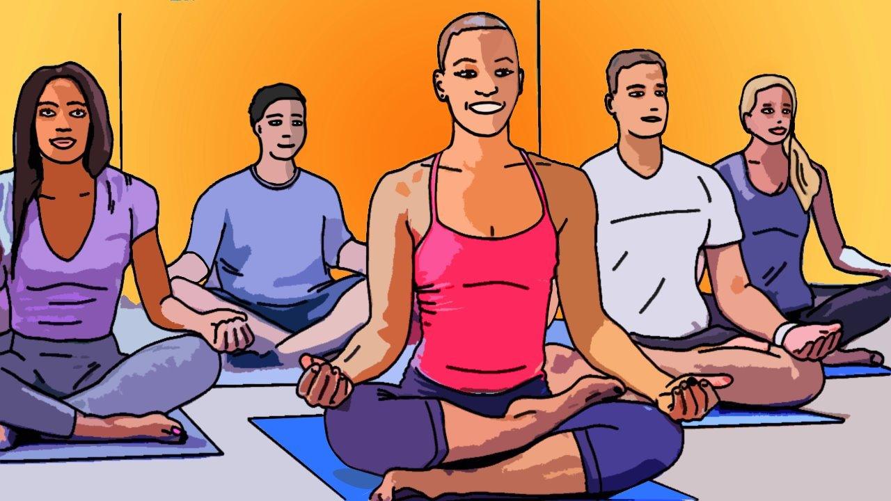 Illustration of a yoga class