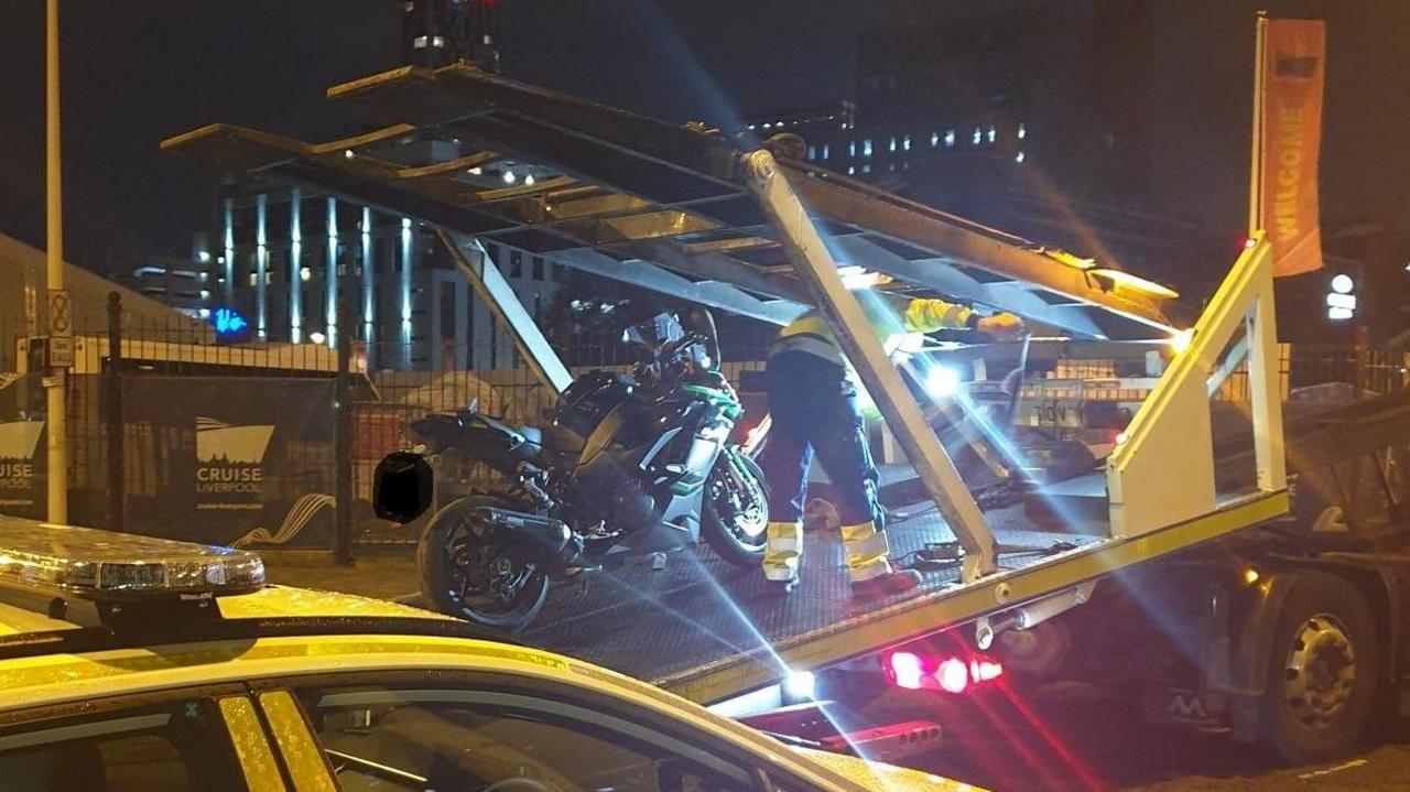 The stolen bikes being recovered by police