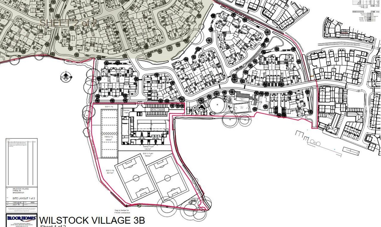 A blue print depicts where the school is being built, on the southern edge of the estate.