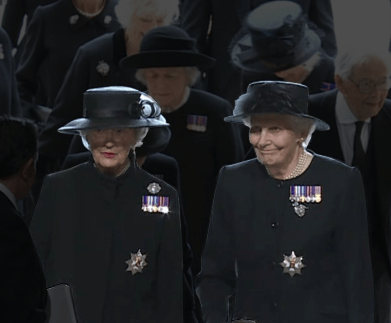 Ladies in waiting Lady Susan Hussey and Dame Mary Morrison, right