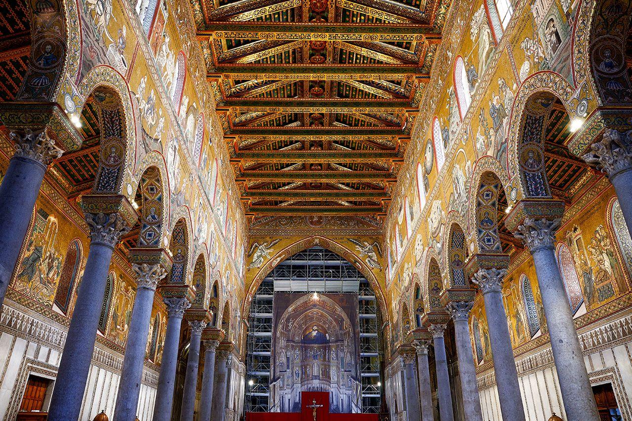 View of the central nave of Monreale's cathedral