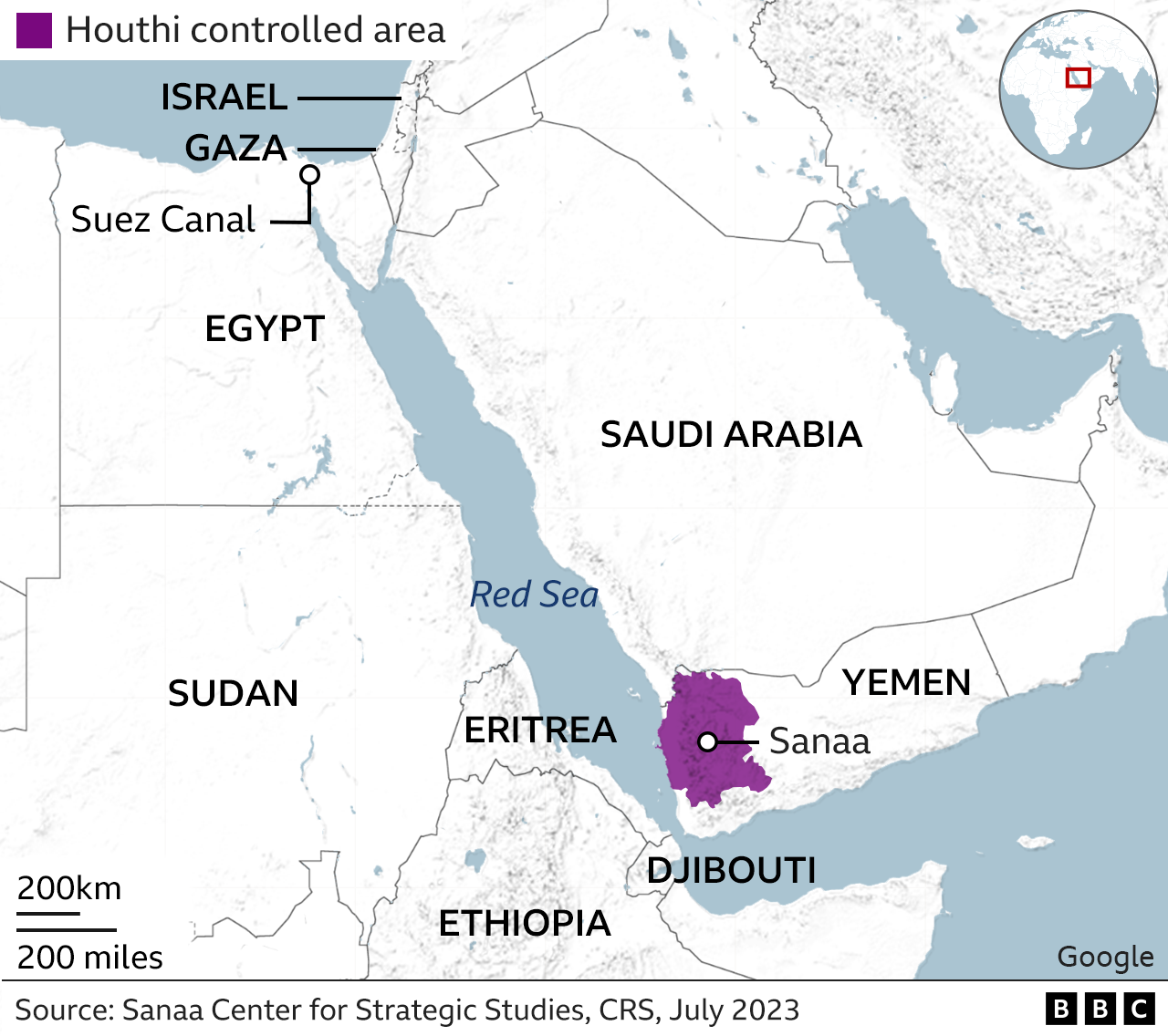 A map of the area controlled by the Houthis