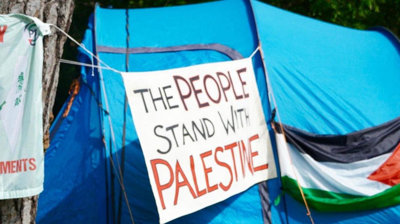 Part of the protest camp at University of Exeter