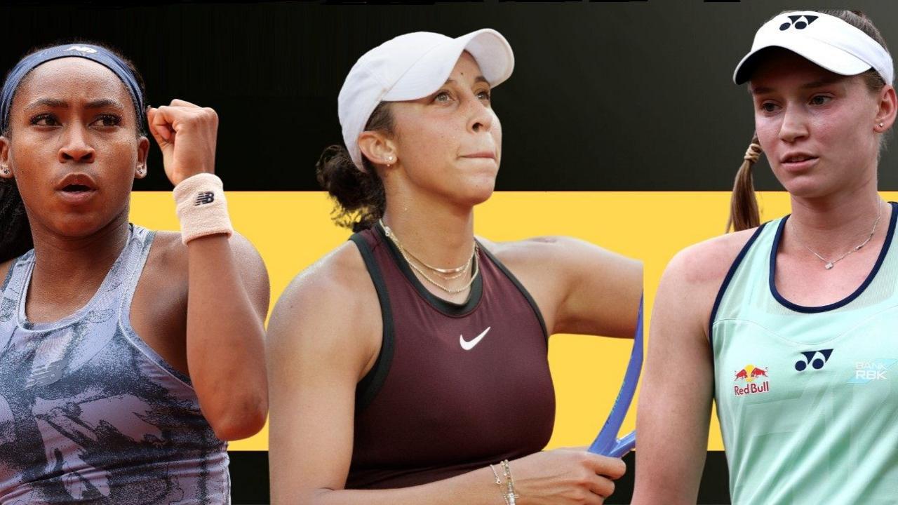 A composite image of Coco Gauff, Madison Keys and Elena Rybakina celebrating points
