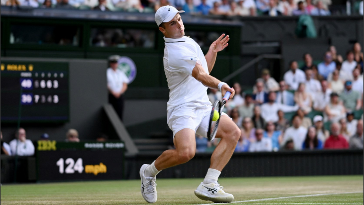 Britain's Arthur Fery in action during his fourth round match against Bulgaria's Grigor Dimitrov.
