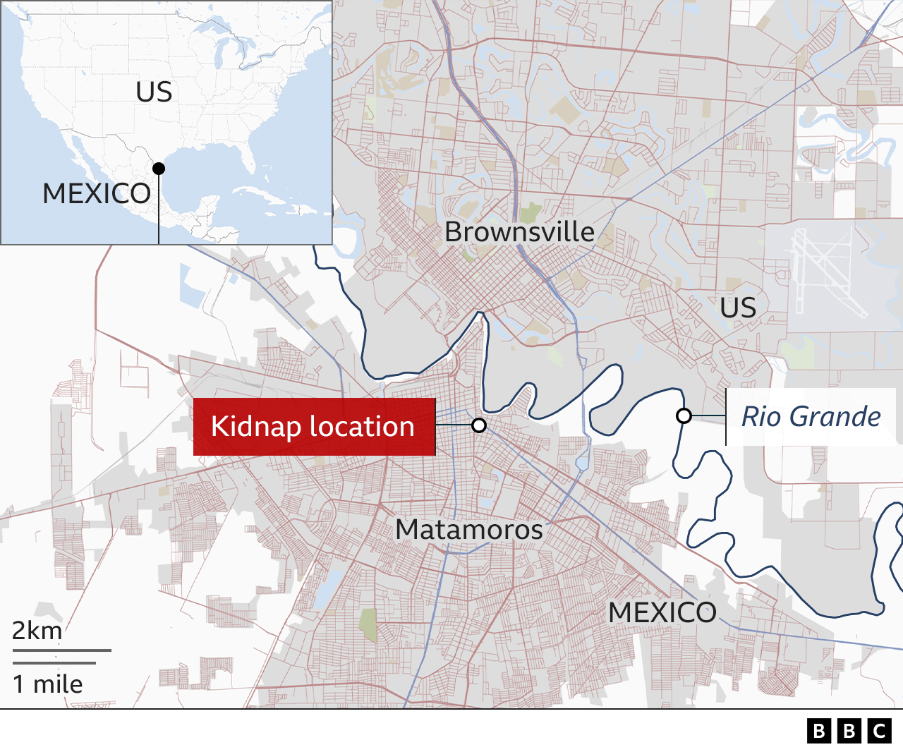 Map of the key locations in Matamoros, Mexico