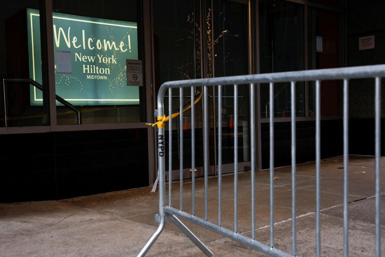 Police barrier outside the Hilton Hotel in New York City