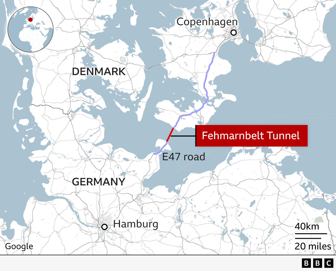 A map showing the location of the tunnel